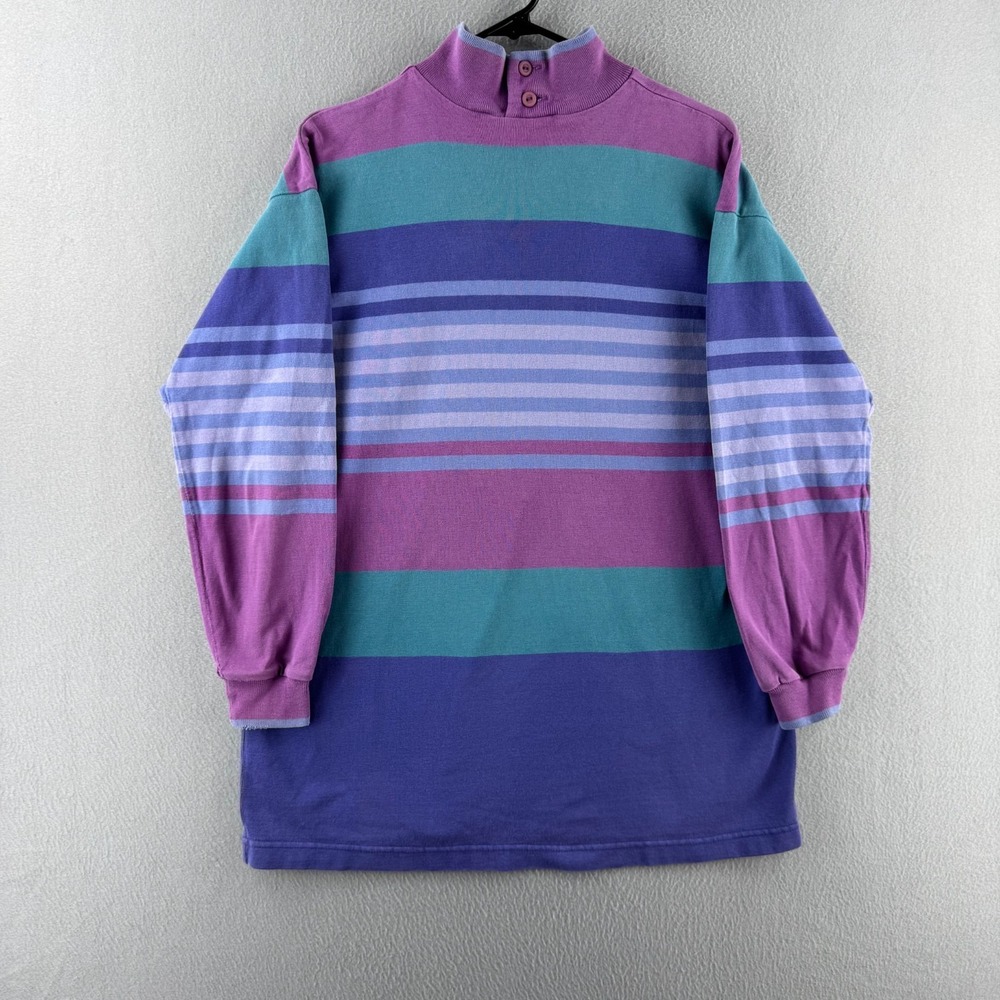 Vintage LL Bean Shirt Womens Medium Oversized Heavy Cotton 80s 90s Mock Neck
